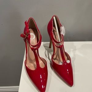 Journey double strapped red heels